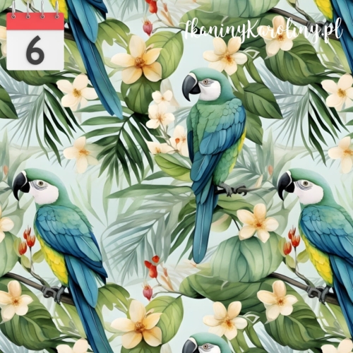 WELUR TAPICERSKI DRUKOWANY W dżungli Papugi 3