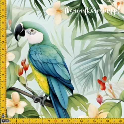WELUR TAPICERSKI DRUKOWANY W dżungli Papugi 3