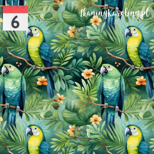 WELUR TAPICERSKI DRUKOWANY W dżungli Papugi 2