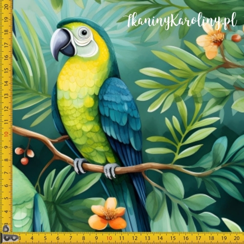 WELUR TAPICERSKI DRUKOWANY W dżungli Papugi 2
