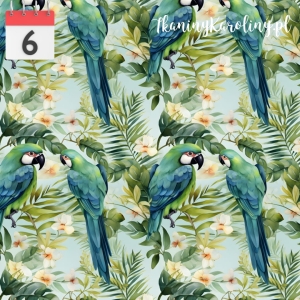 WELUR TAPICERSKI DRUKOWANY W dżungli Papugi 1 - zielone na błękitnym tle [6]
