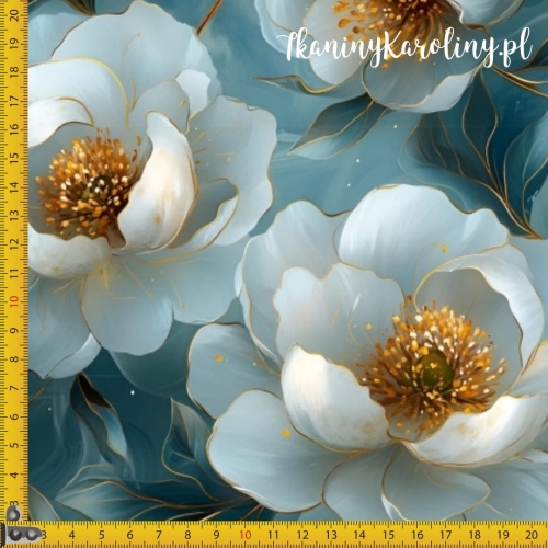 WELUR TAPICERSKI Piwonie perłowe 7 - na morskiej zieleni [6-8]