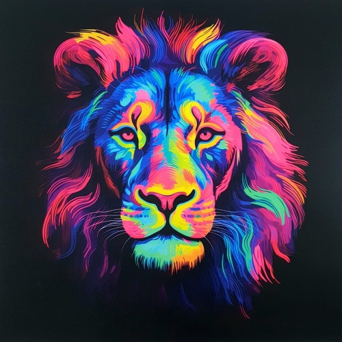 OD RĘKI - Panel welurowy 50x50cm Lew fluo