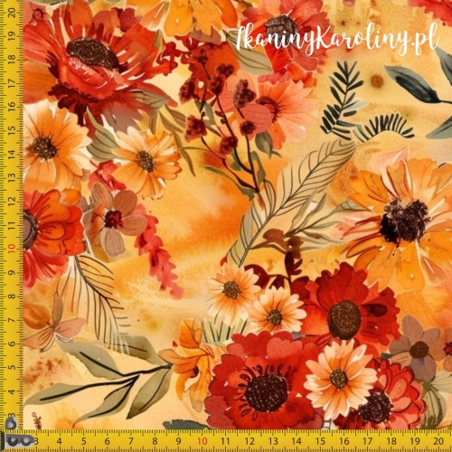 SOFTSHELL WODOODPORNY Jesienne kwiaty 12 - na pomarańczowym tle [6-8]