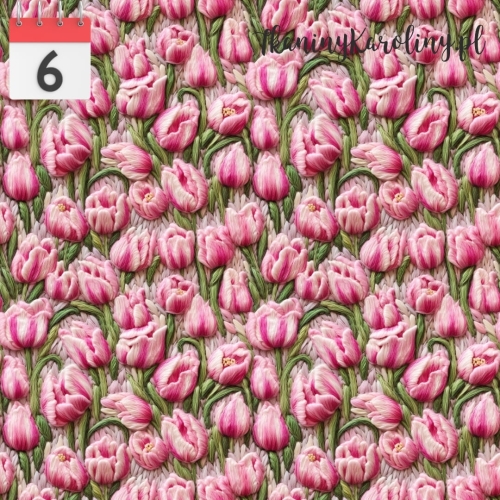 WELUR TAPICERSKI Wiosenne kwiaty haft różowe tulipany