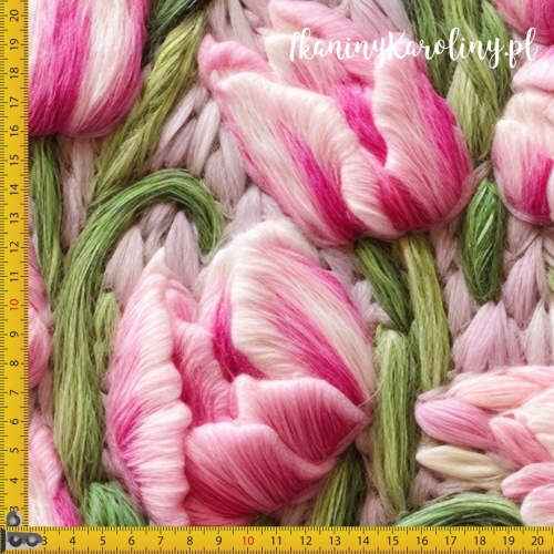 WELUR TAPICERSKI Wiosenne kwiaty haft różowe tulipany 2