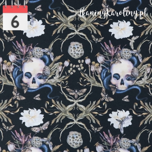 TKANINA WODOODPORNA Czaszki i węże na czarnym [6]