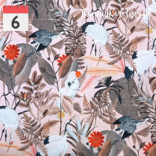 TKANINA WODOODPORNA Białe ptaki na różowym [6]