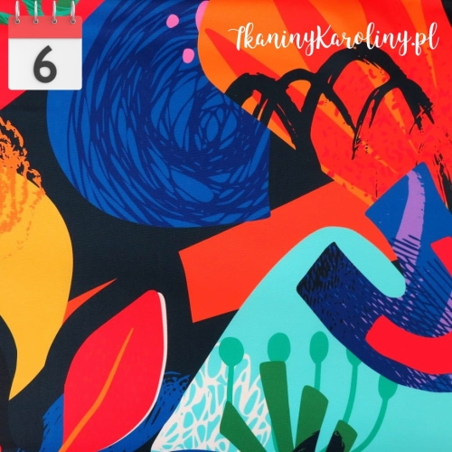 TKANINA WODOODPORNA Abstrakcja liście czerwono-niebieskie - duży wzór [6-8]