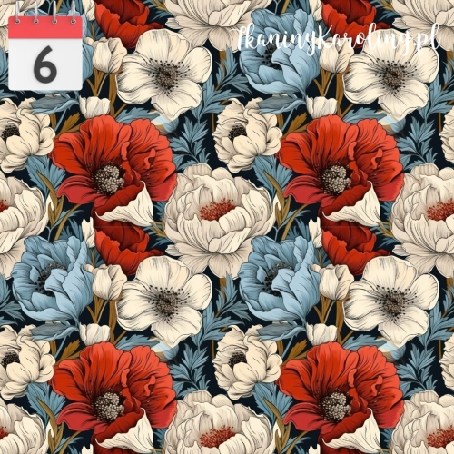WELUR TAPICERSKI kwiaty vintage mix czerwowo białe [6]