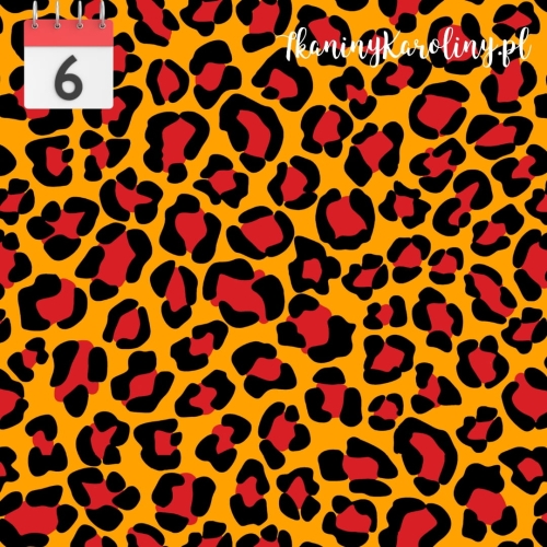 TKANINA WODOODPORNA OXFORD Panterka czerwona na pomarańczowym