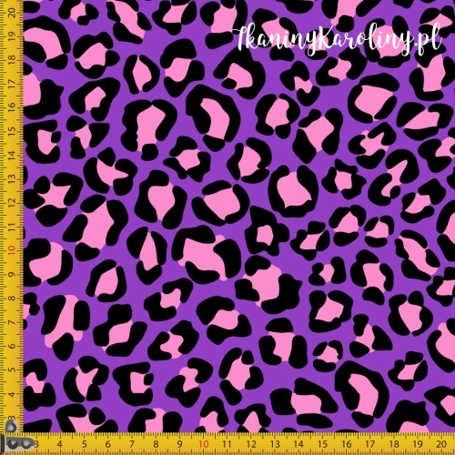 TKANINA WODOODPORNA OXFORD Panterka różowa jasna na fioletowym