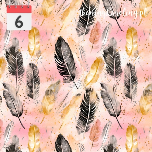 TKANINA WODOODPORNA OXFORD Pióra czarno złote [6]