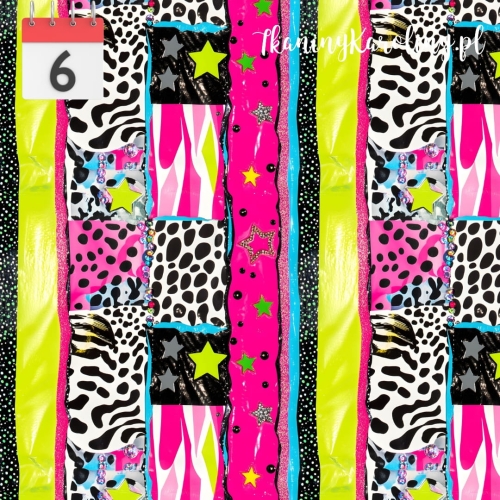 TKANINA WODOODPORNA OXFORD Neonowa abstrakcja różowo-żółte plamy