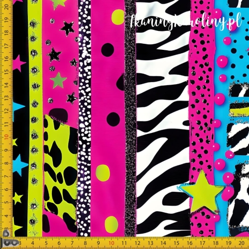 TKANINA WODOODPORNA OXFORD Neonowa abstrakcja zebra na pasach
