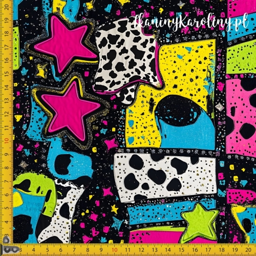 TKANINA WODOODPORNA OXFORD Neonowa abstrakcja różowe gwiazdy