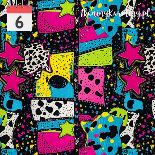 TKANINA WODOODPORNA OXFORD Neonowa abstrakcja różowe gwiazdy