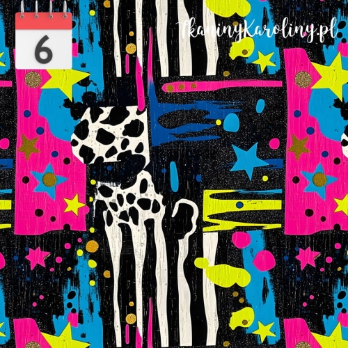 TKANINA WODOODPORNA OXFORD Neonowa abstrakcja kwadraty zebra