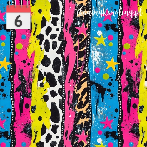 TKANINA WODOODPORNA OXFORD Neonowa abstrakcja pasy niebiesko-różowe