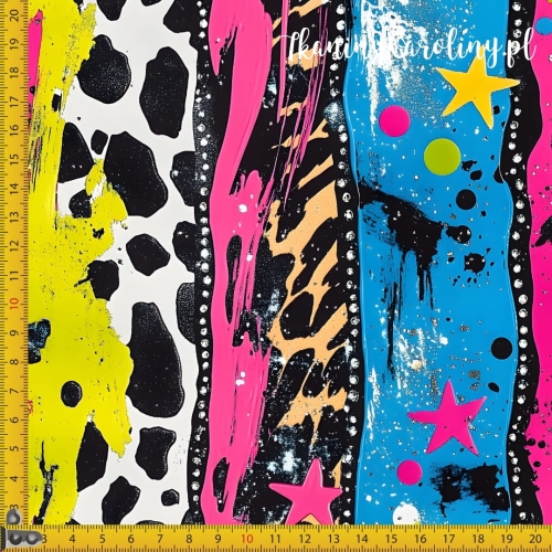 TKANINA WODOODPORNA OXFORD Neonowa abstrakcja pasy niebiesko-różowe