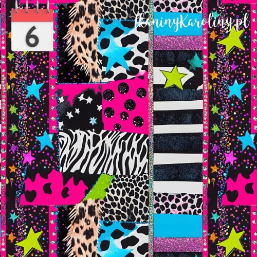 TKANINA WODOODPORNA OXFORD Neonowa abstrakcja paski czarno-białe na pasach