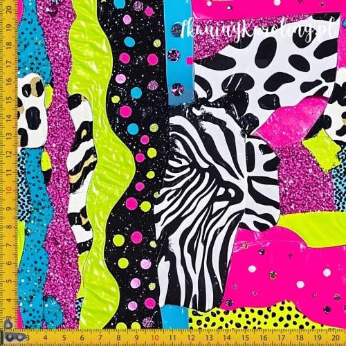 TKANINA WODOODPORNA OXFORD Neonowa abstrakcja past różowo-zielone