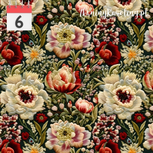 SOFTSHELL WODOODPORNY Piwonie haft vintage na czarnym 2