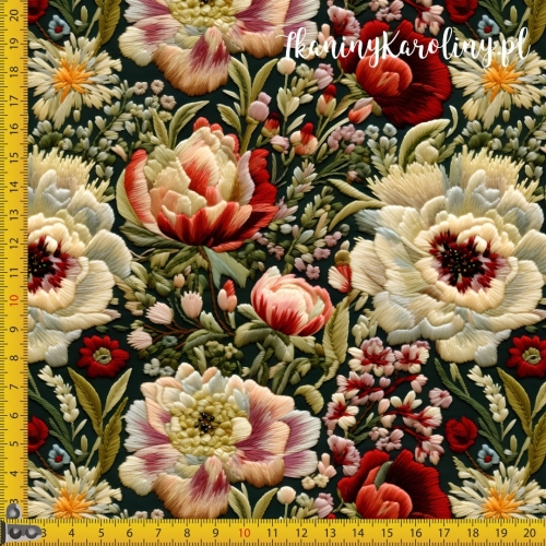 SOFTSHELL WODOODPORNY Piwonie haft vintage na czarnym 2