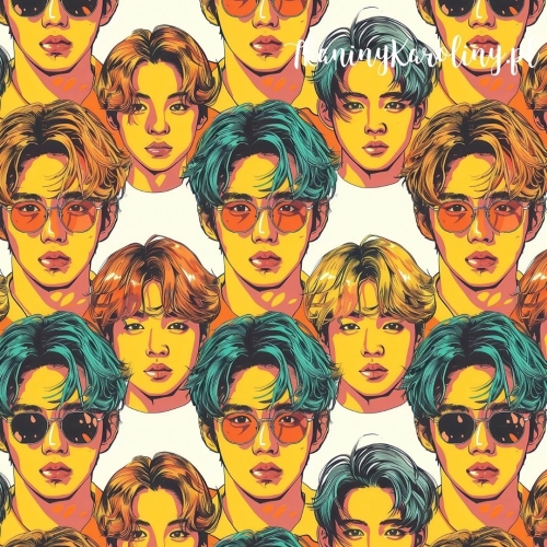 TKANINA WODOODPORNA OXFORD K-POP Chłopcy kolorowe fryzury na jasnym [6-8]