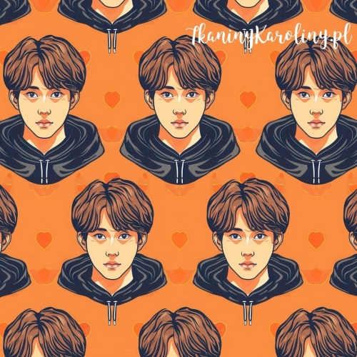 WELUR TAPICERSKI K-POP Chłopcy i serca retro na pomarańczowym