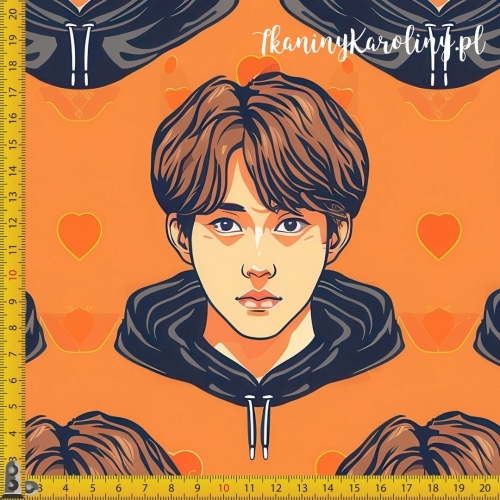 WELUR TAPICERSKI K-POP Chłopcy i serca retro na pomarańczowym