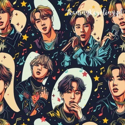 TKANINA WODOODPORNA OXFORD K-POP Chłopcy z mikrofonami na czarnym tle [6-8] 