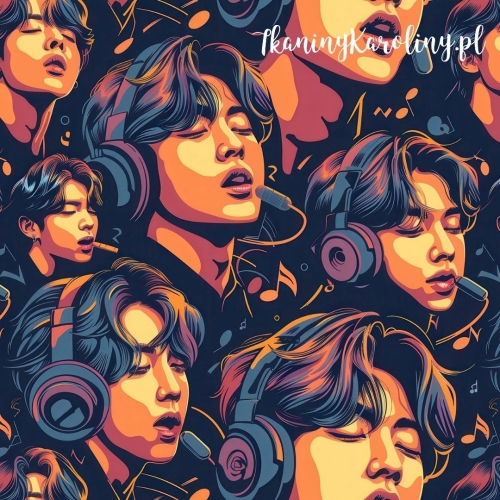 TKANINA WODOODPORNA OXFORD K-POP Chłopcy w słuchawkach na ciemnym tle [6-8] 