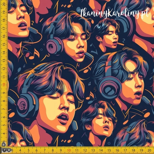 TKANINA WODOODPORNA OXFORD K-POP Chłopcy w słuchawkach na ciemnym tle