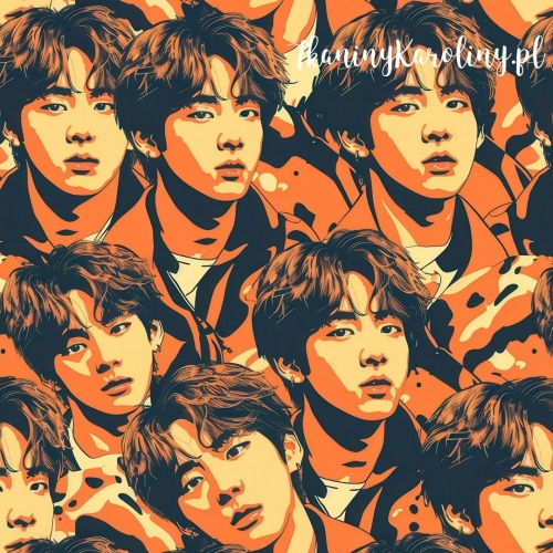 TKANINA WODOODPORNA OXFORD K-POP Chłopcy tricolor na pomarańczowym tle