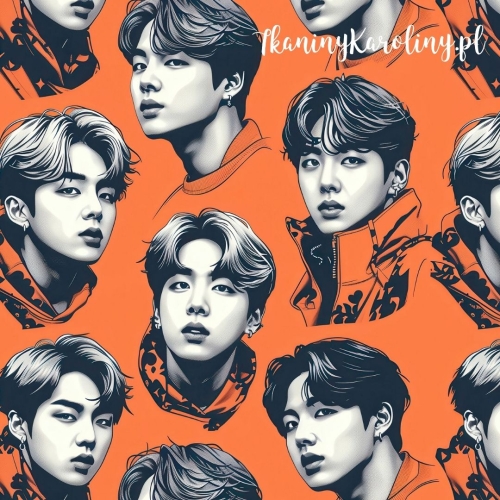WELUR TAPICERSKI K-POP Chłopcy monochromatyczne twarze na pomarańczowym tle