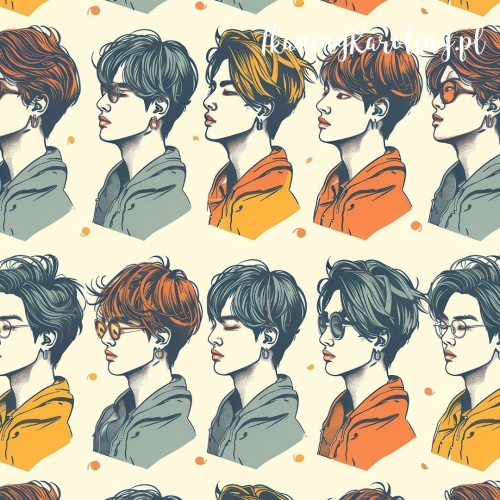 TKANINA WODOODPORNA OXFORD K-POP Chłopcy profilem w rzędzie na jasnym