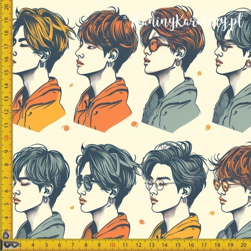 TKANINA WODOODPORNA OXFORD K-POP Chłopcy profilem w rzędzie na jasnym