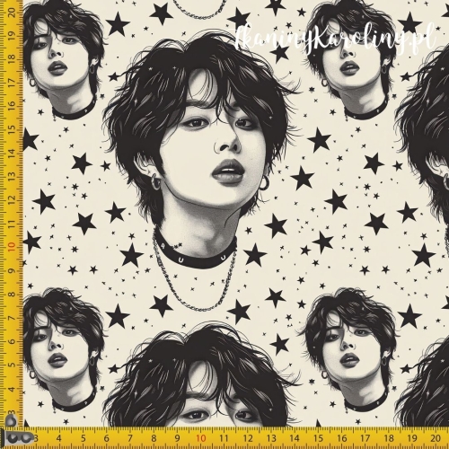 TKANINA WODOODPORNA OXFORD K-POP Chłopcy, portret na jasnym tle, czarne gwiazdy