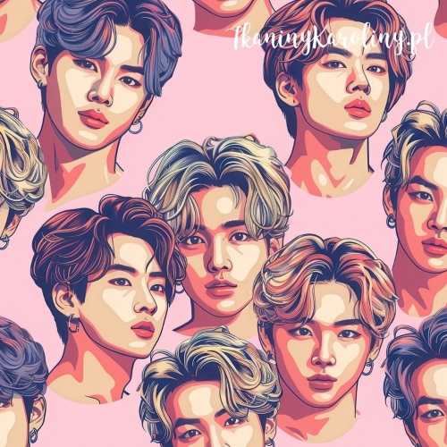 WELUR TAPICERSKI K-POP Chłopcy z kolczykami na jasnym różowym tle [6-8] 
