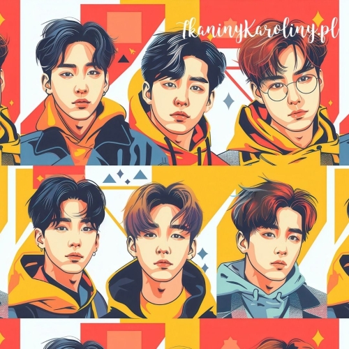 WELUR TAPICERSKI K-POP Chłopcy w żółtych kapturach [6-8] 