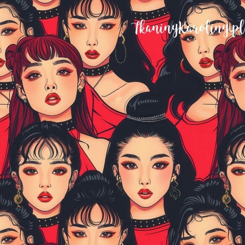 TKANINA WODOODPORNA OXFORD K-POP Dziewczyny w pomarańczowych bluzkach