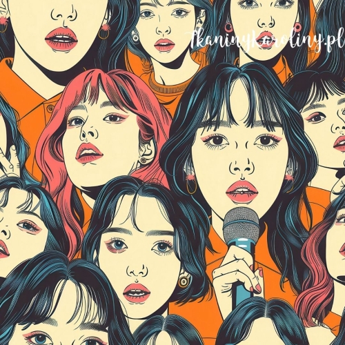 WELUR TAPICERSKI K-POP Dziewczyny z mikrofonami na pomarańczu