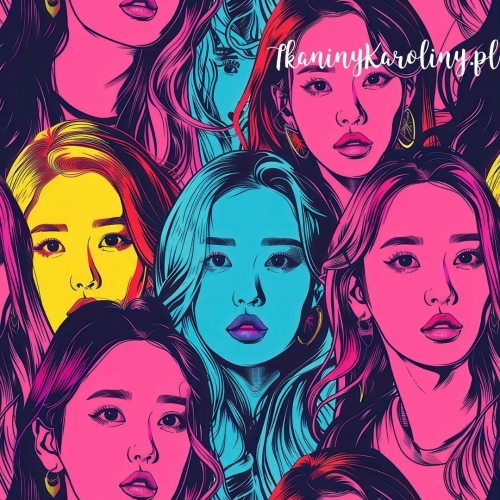 WELUR TAPICERSKI K-POP Dziewczyny - różowe, żółte, niebieskie twarze [6-8]