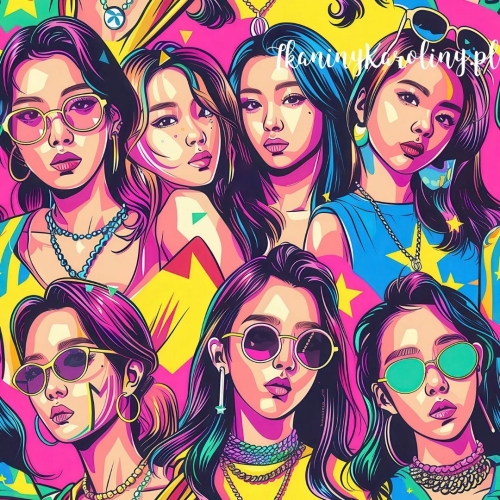 TKANINA WODOODPORNA OXFORD K-POP Dziewczyny w kolorowych okularach, nasycone kolory