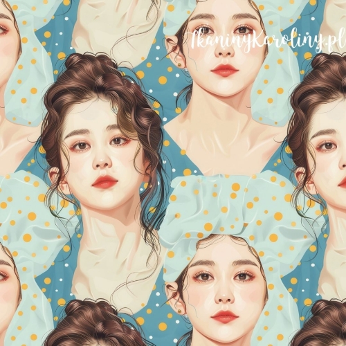 WELUR TAPICERSKI K-POP Dziewczyny w czepkach w kropki