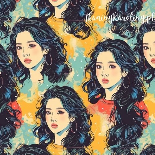 WELUR TAPICERSKI K-POP Dziewczyny w turkusowo-miętowych i musztardowych plamach