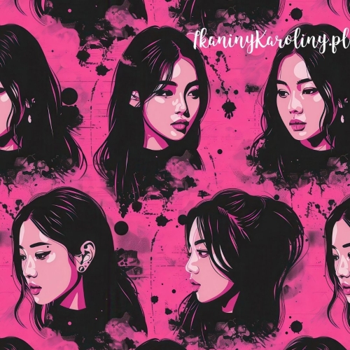 WELUR TAPICERSKI K-POP Dziewczyny na różowo-czarnym tle z efektem splash