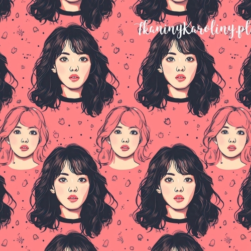 WELUR TAPICERSKI K-POP Dziewczyny twarze na koralowym tle