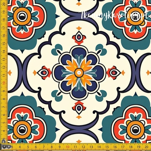 WELUR TAPICERSKI Wzory orientalne, Morska Symetria na jasnym tle